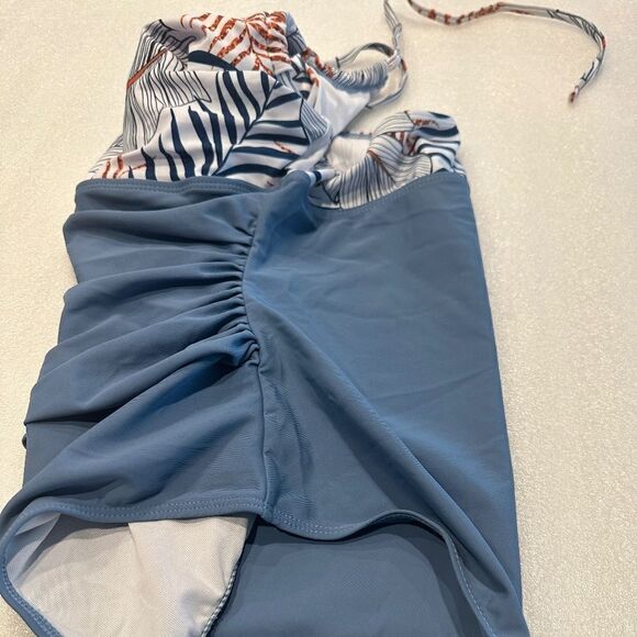 One Piece Swimsuit Halter Tie Neck Blue - Picture 4 of 4